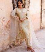 Ivory embroidered art silk kurta set