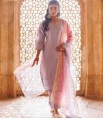 Lavender embroidered art silk kurta set