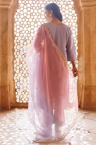 lavender embroidered art silk kurta pant set