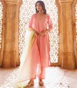 Pink embroidered art silk kurta set