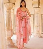 Peach printed cotton kurta set