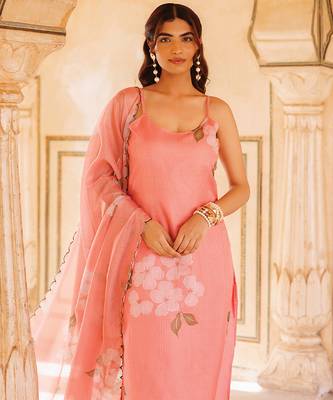 peach printed cotton kurta pant set 3