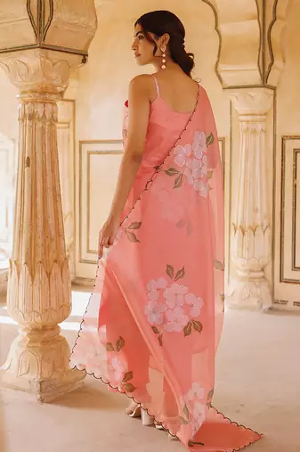 peach printed cotton kurta pant set