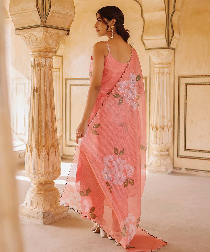 Peach printed cotton kurta set