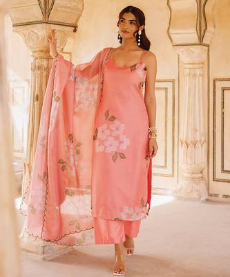 peach printed cotton kurta pant set 5