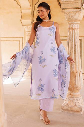 Lavender printed cotton kurta set