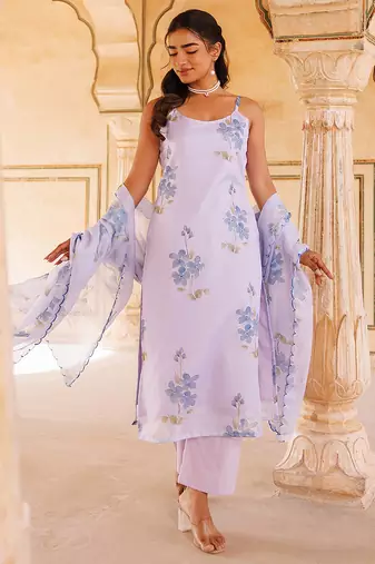 Lavender printed cotton kurta set