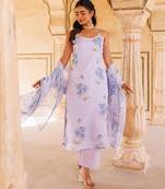 Lavender printed cotton kurta set