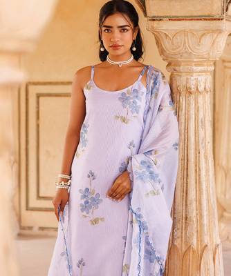 lavender printed cotton kurta pant set 2
