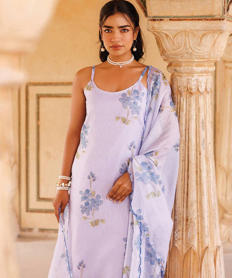 Lavender printed cotton kurta set