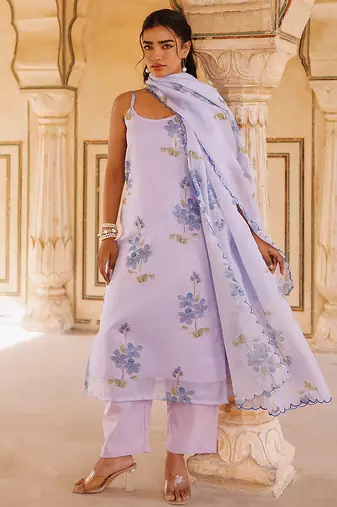 lavender printed cotton kurta pant set
