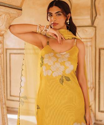 mustard yellow printed cotton kurta pant set 3