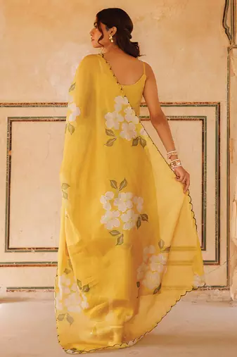 mustard yellow printed cotton kurta pant set