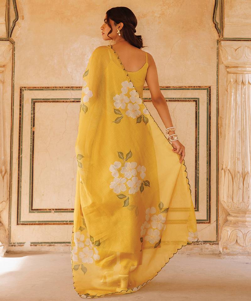 Mustard yellow printed cotton kurta set