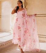 Pink printed cotton kurta set