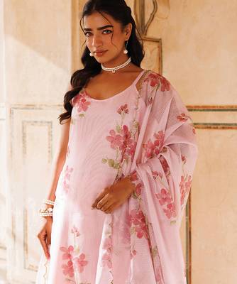 pink printed cotton kurta pant set 3
