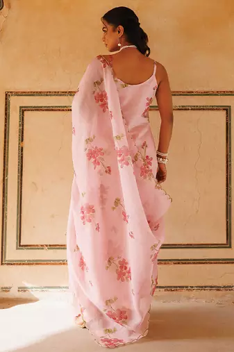 pink printed cotton kurta pant set