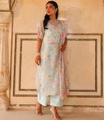Pastel green printed cotton kurta set