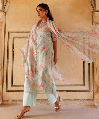 pastel green printed cotton kurta pant set 2