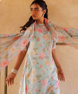 pastel green printed cotton kurta pant set 3