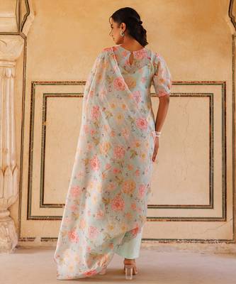 pastel green printed cotton kurta pant set 4