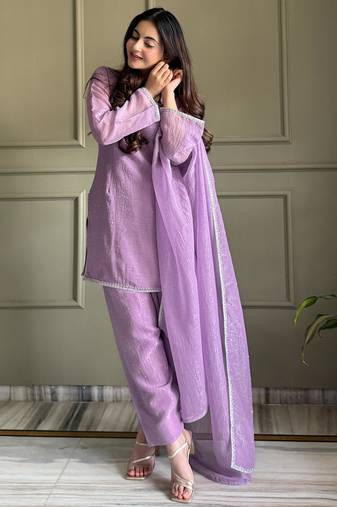 Sky Blue Crunchy Silk Farshi Salwar Suit Set with Siroski Work