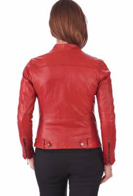 women's red lambskin leather biker jacket classic moto zip style 2