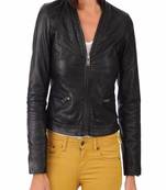women's black lambskin leather biker jacket classic moto zip style
