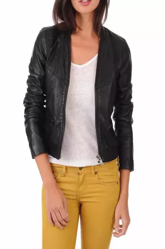 women's black lambskin leather biker jacket classic moto zip style