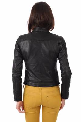 women's black lambskin leather biker jacket classic moto zip style 3