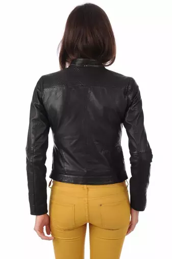 women's black lambskin leather biker jacket classic moto zip style