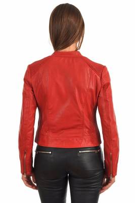 women's red lambskin leather biker jacket classic moto zip style premium 3