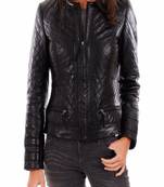 women's black lambskin leather biker jacket quilted design