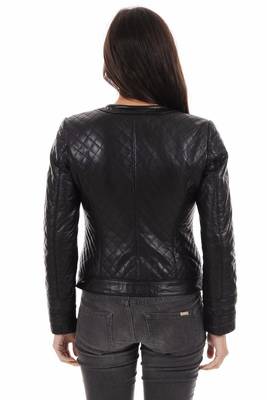 women's black lambskin leather biker jacket quilted design 2