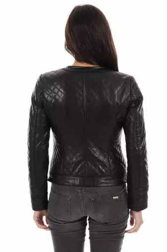 women's black lambskin leather biker jacket quilted design