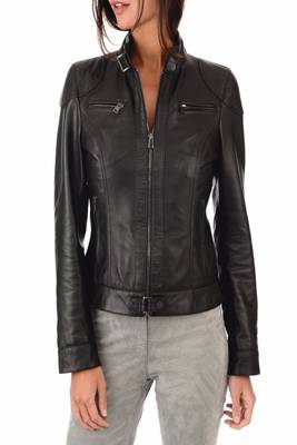 women's black napa leather biker jacket classic moto zip style premium original 1