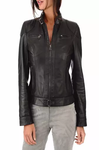 Women black 100% lambskin leather jacket biker motorcycle napa leather jacket-c