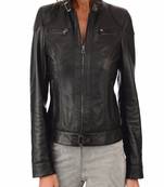 women's black napa leather biker jacket classic moto zip style premium original