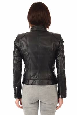 women's black napa leather biker jacket classic moto zip style premium original 2
