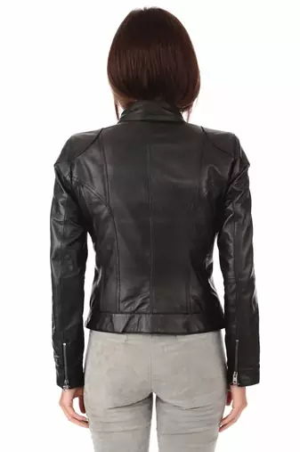 women's black napa leather biker jacket classic moto zip style premium original