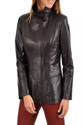 Women black 100% lambskin leather jacket biker motorcycle napa leather jacket-c