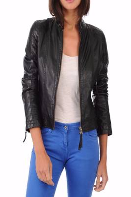 women's black napa leather biker jacket classic moto zip style premium top grade 1