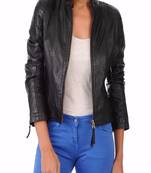 women's black napa leather biker jacket classic moto zip style premium top grade