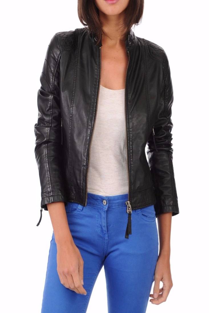 Women black 100% lambskin leather jacket biker motorcycle napa leather jacket-c01