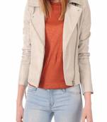 women's beige napa leather biker jacket classic moto zip style premium
