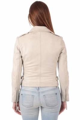 women's beige napa leather biker jacket classic moto zip style premium 3