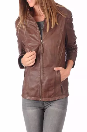 Women's 100% lambskin brown leather jacket biker motorcycle napa leather jacket-c004