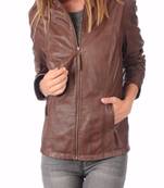 women's brown napa leather biker jacket classic moto zip style refined