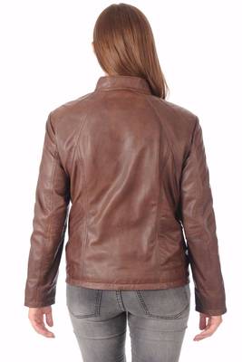 women's brown napa leather biker jacket classic moto zip style refined 2