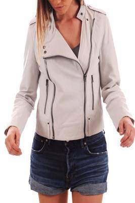 women's white lambskin leather biker jacket classic moto zip style 1